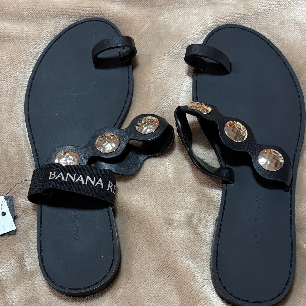 Banana Republic Black Sandals with Gold Embellishments